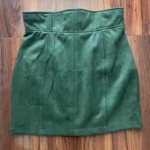 Quii Forest Green Faux Suede High Waisted Skirt
